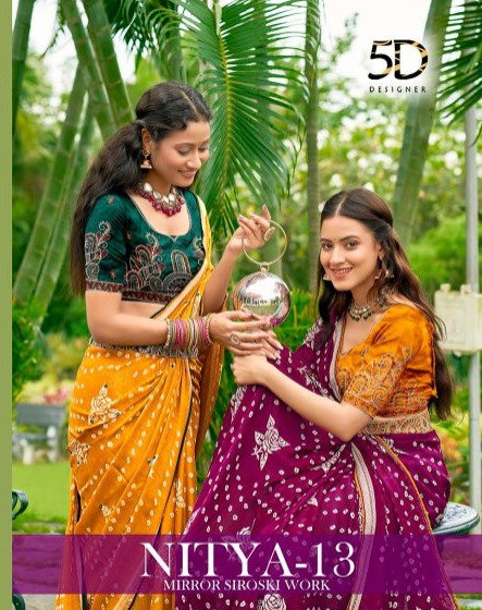 Nitya 13 By 5D Designer Dull Moss Surat Bandhej Saree Wholesale Market